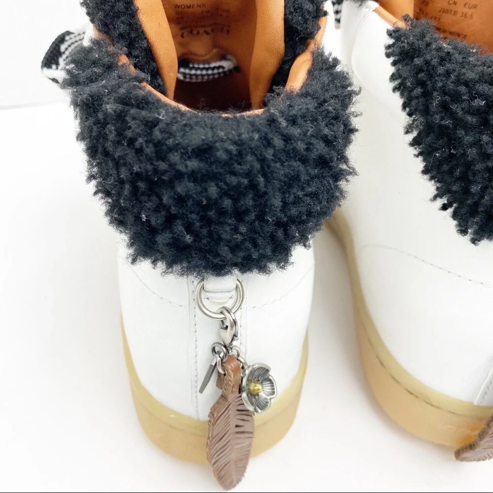 COACH Leather Colorblock High-Top Platform Wedge Shearling Boot Sneakers Size 6